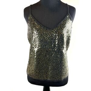 Jones New York sequin Y2K night out black gold tank top women's size M NEW